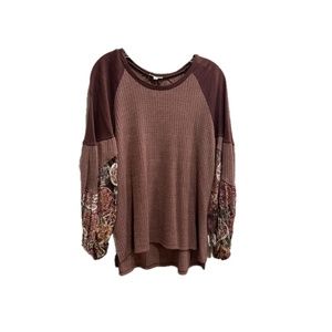 Umgee Waffle Knit and Paisley Top